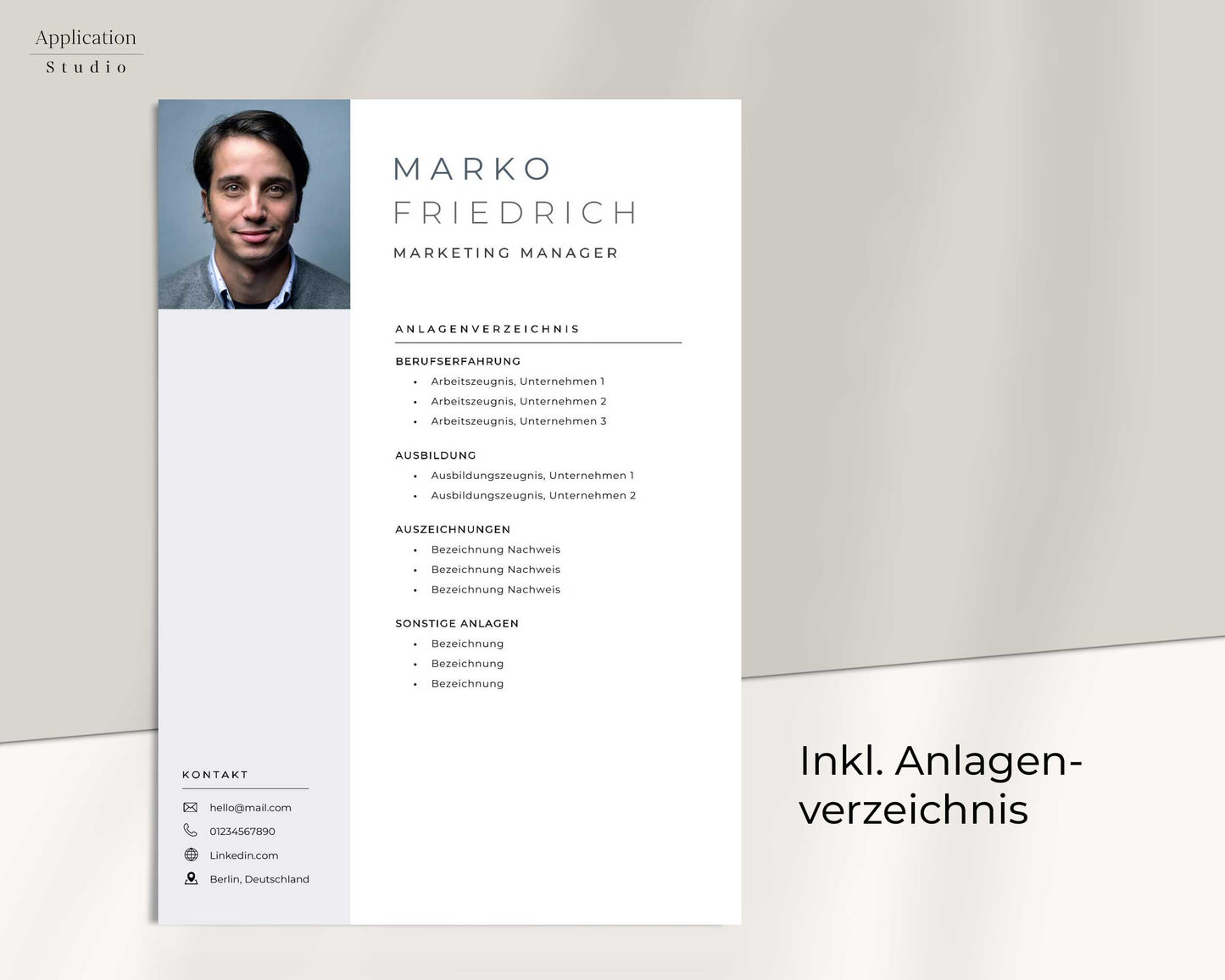 Bewerbungsvorlage "Marko Friedrich" - Professionelles Muster für Microsoft Word inkl. Vorlage Lebenslauf und Anschreiben