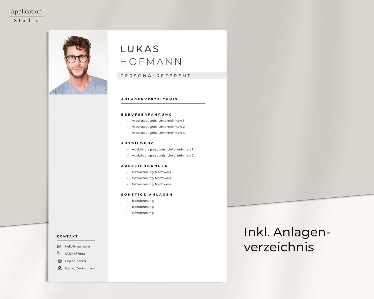 Moderne Bewerbungsvorlage "Lukas Hofmann" - für Microsoft Word mit Anleitung