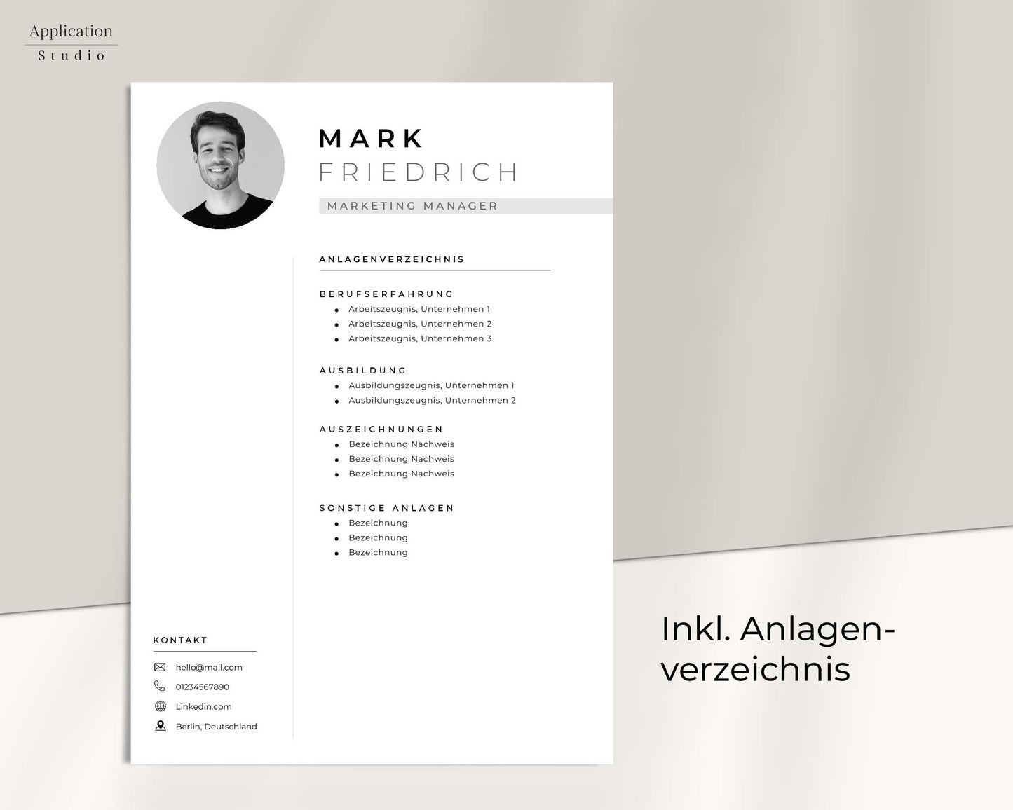 Bewerbungsvorlage "Mark Friedrich" - Professionelles Muster für Microsoft Word inkl. Vorlage Lebenslauf und Anschreiben