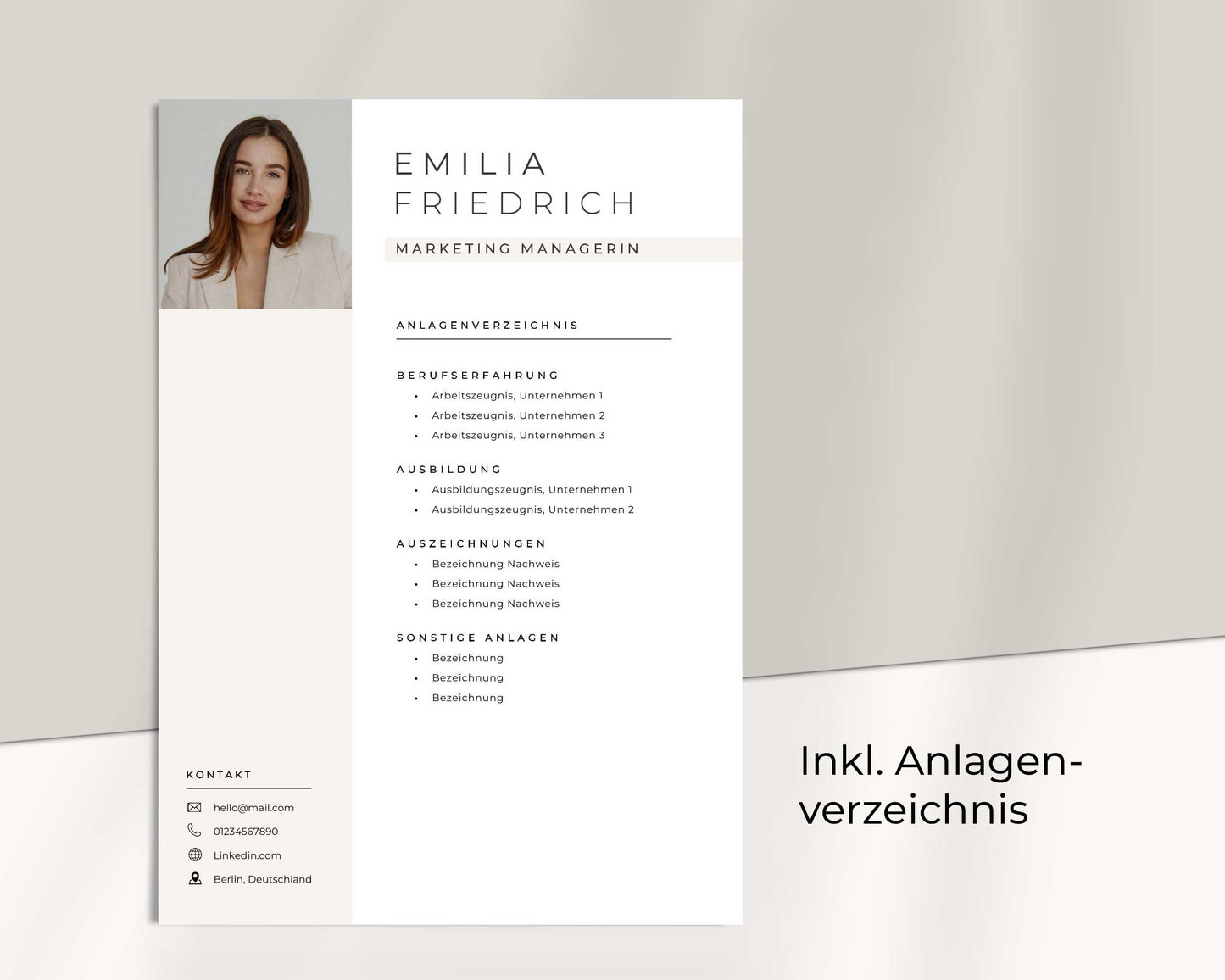 Moderne Bewerbungsvorlage "Emilia Friedrich" - für Microsoft Word mit Anleitung