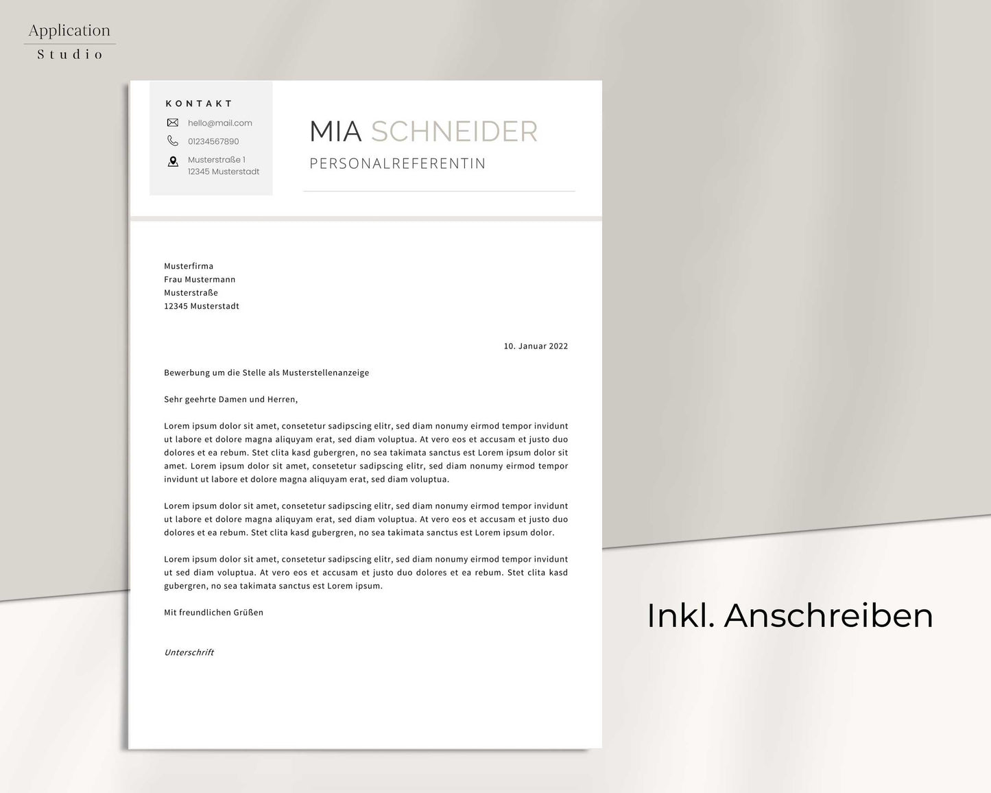 Bewerbungsvorlage "Mia Schneider" - für Microsoft Word mit Anleitung