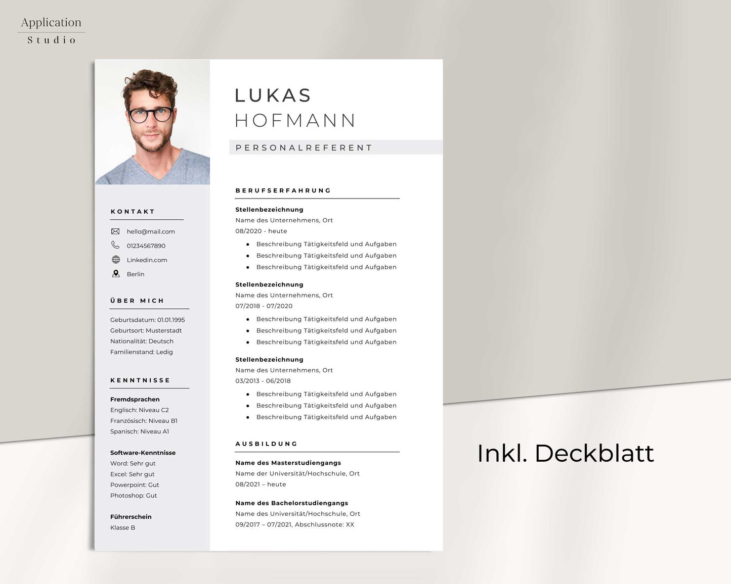 Moderne Bewerbungsvorlage "Lukas Hofmann" - für Microsoft Word mit Anleitung