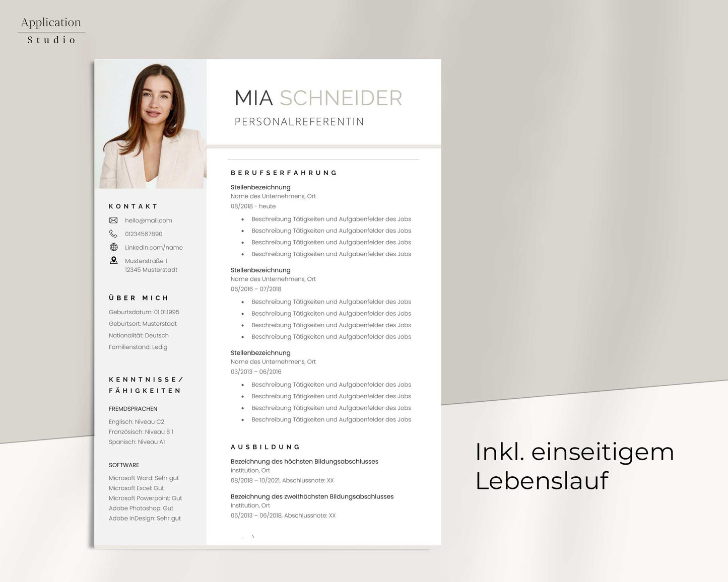 Bewerbungsvorlage "Mia Schneider" - für Microsoft Word mit Anleitung