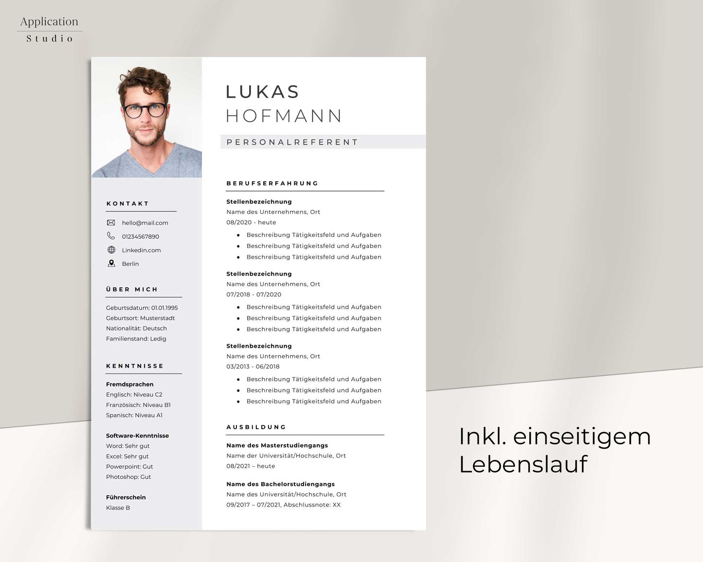 Moderne Bewerbungsvorlage "Lukas Hofmann" - für Microsoft Word mit Anleitung