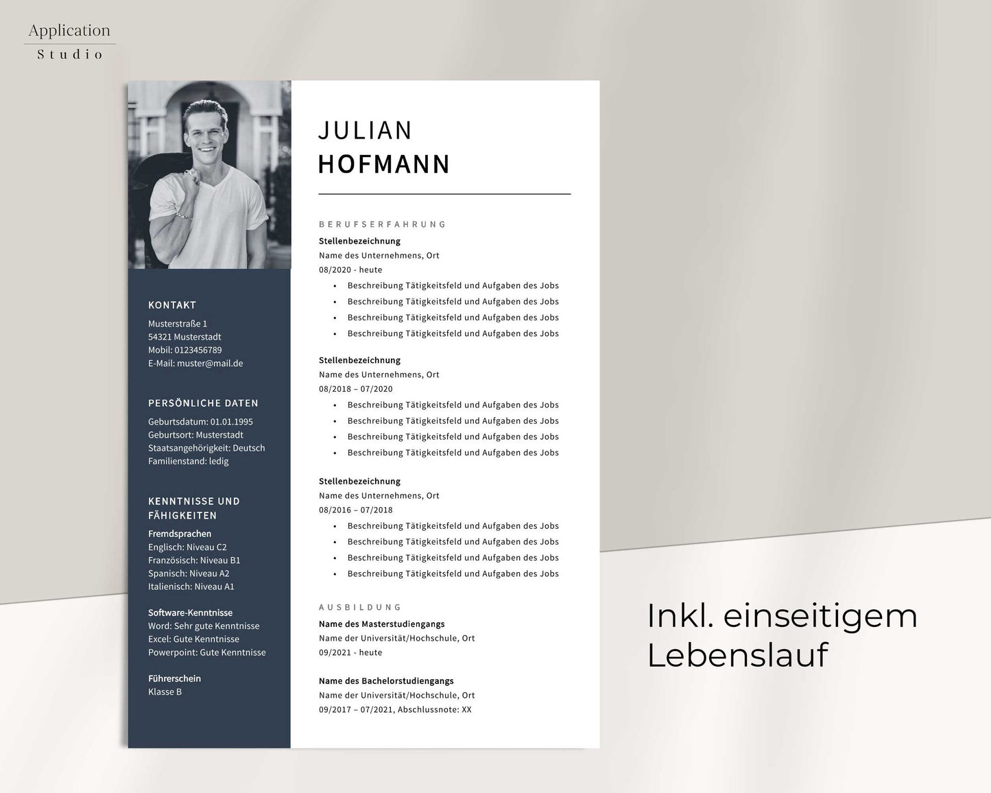 Bewerbungsvorlage "Julian Hofmann" - für Microsoft Word mit Anleitung