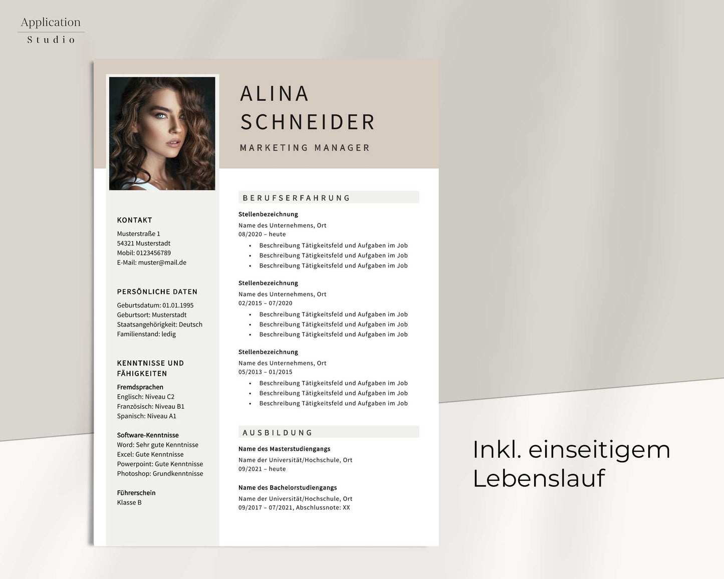 Bewerbungsvorlage "Alina Schneider" - Professionelles Muster für Microsoft Word inkl. Vorlage Lebenslauf und Anschreiben