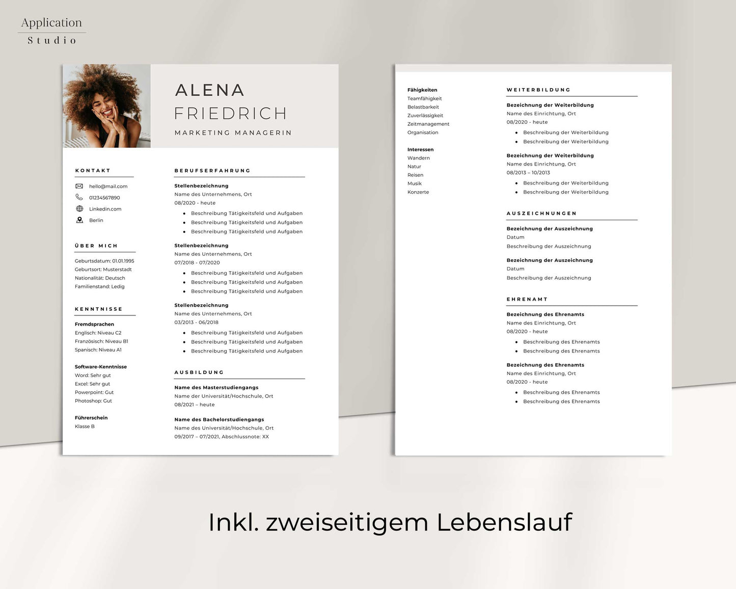 Bewerbungsvorlage "Alena Friedrich" - Professionelles Muster für Microsoft Word inkl. Vorlage Lebenslauf und Anschreiben