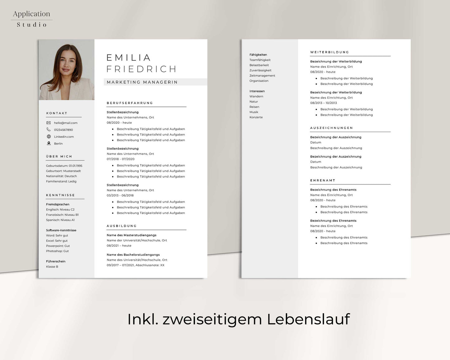 zweiseitiger Lebenslauf Vorlage