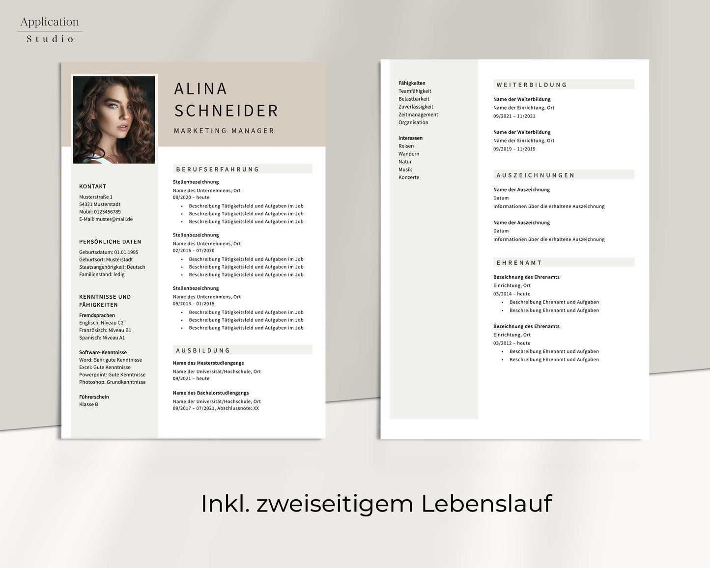 Bewerbungsvorlage "Alina Schneider" - Professionelles Muster für Microsoft Word inkl. Vorlage Lebenslauf und Anschreiben