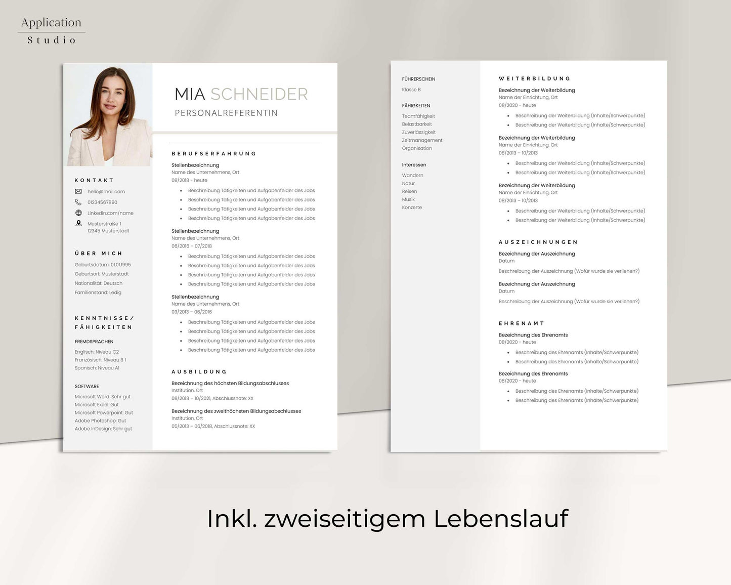 Bewerbungsvorlage "Mia Schneider" - für Microsoft Word mit Anleitung