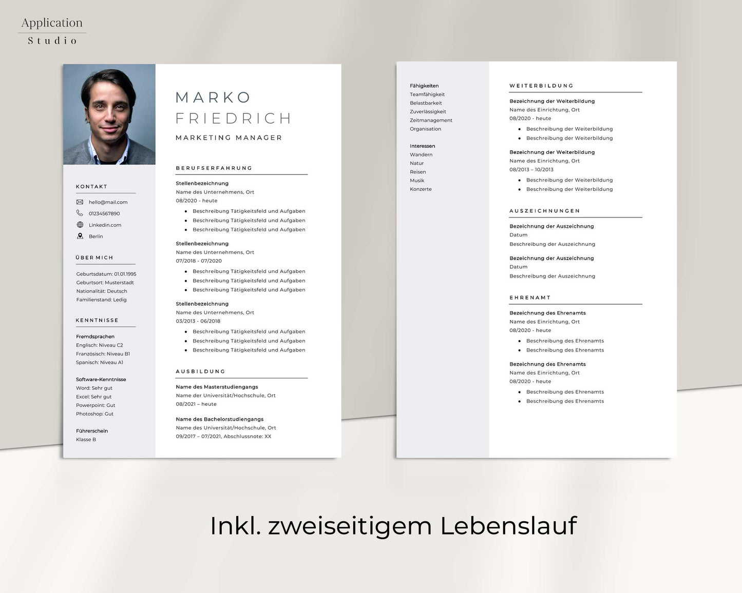 Bewerbungsvorlage "Marko Friedrich" - Professionelles Muster für Microsoft Word inkl. Vorlage Lebenslauf und Anschreiben