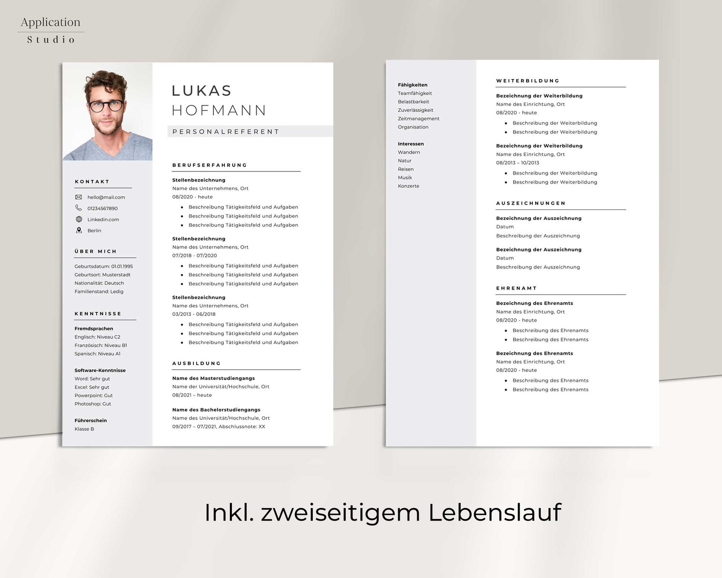 Moderne Bewerbungsvorlage "Lukas Hofmann" - für Microsoft Word mit Anleitung