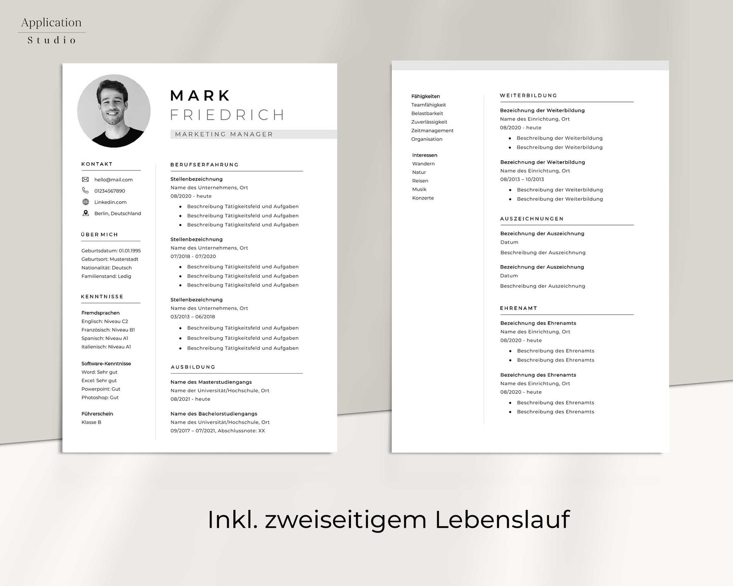 Bewerbungsvorlage "Mark Friedrich" - Professionelles Muster für Microsoft Word inkl. Vorlage Lebenslauf und Anschreiben