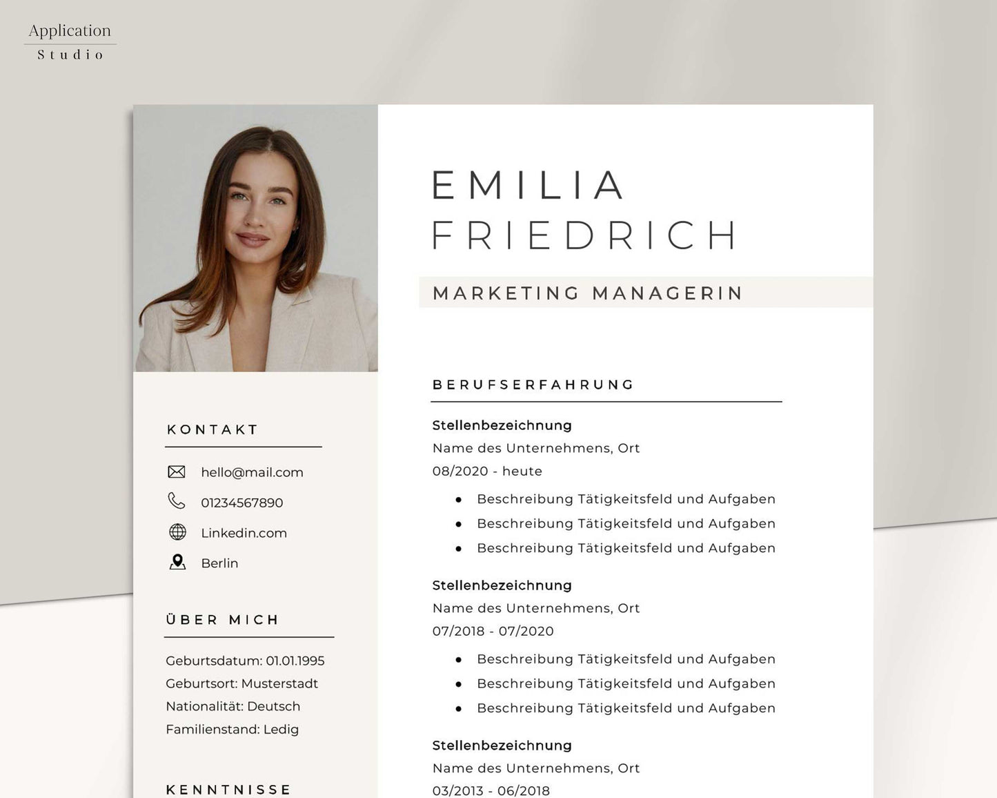 Moderne Bewerbungsvorlage "Emilia Friedrich" - für Microsoft Word mit Anleitung