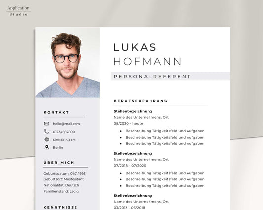 Moderne Bewerbungsvorlage "Lukas Hofmann" - für Microsoft Word mit Anleitung