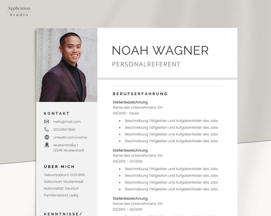 Bewerbungsvorlage "Noah Wagner" - Professionelles Muster für Microsoft Word inkl. Vorlage Lebenslauf und Anschreiben