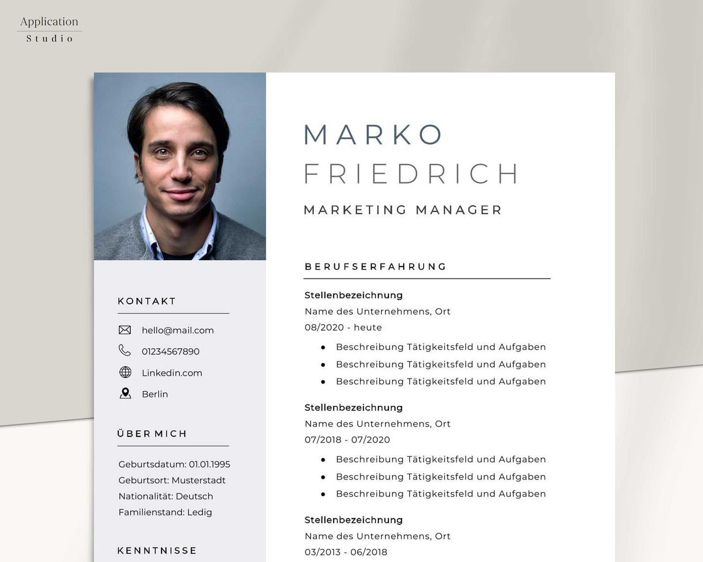 Bewerbungsvorlage "Marko Friedrich" - Professionelles Muster für Microsoft Word inkl. Vorlage Lebenslauf und Anschreiben