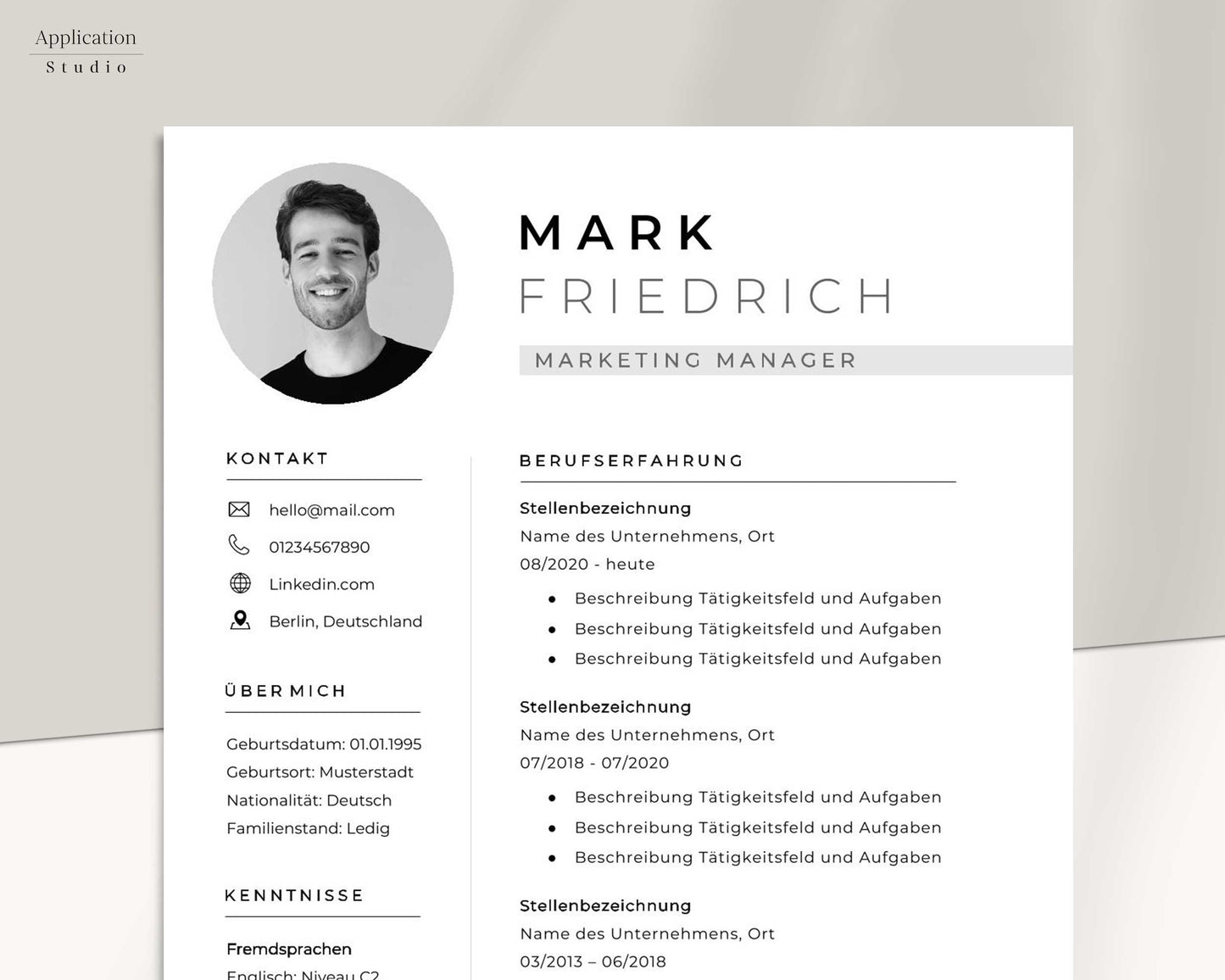 Bewerbungsvorlage "Mark Friedrich" - Professionelles Muster für Microsoft Word inkl. Vorlage Lebenslauf und Anschreiben