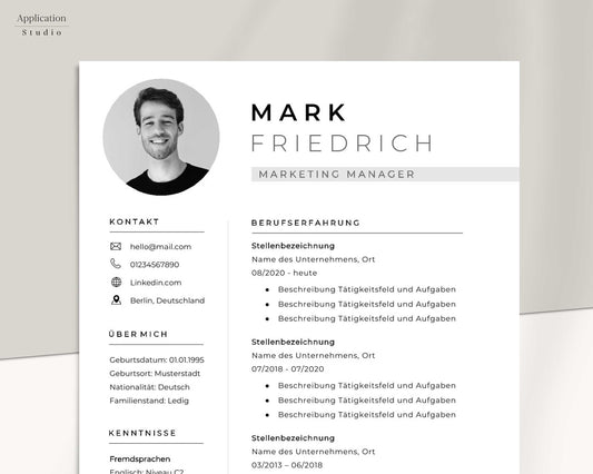 Bewerbungsvorlage "Mark Friedrich" - Professionelles Muster für Microsoft Word inkl. Vorlage Lebenslauf und Anschreiben